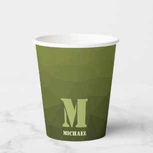 Army green olive geometric mesh pattern Monogram Paper Cups