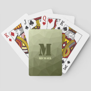 Army green olive geometric mesh pattern Monogram Playing Cards