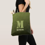 Army green olive geometric mesh pattern Monogram Tote Bag<br><div class="desc">Monogram Personalise gift all over print tote bag for him or her with your custom initial and name. Army green olive gradient geometric mesh pattern. Army green gradient geometric mesh pattern triangles ombre. Army green dark olive hue for soldier gear, camo. It mimics natural military landscapes, toughness, endurance, resilience. Earthy...</div>