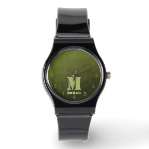 Army green olive geometric mesh pattern Monogram Watch