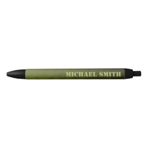 Army green olive geometric mesh Your Custom name Black Ink Pen