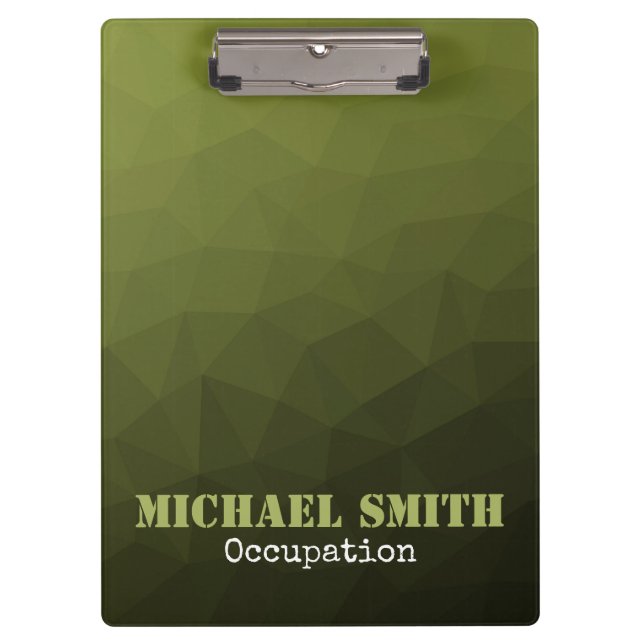 Army green olive geometric mesh Your Custom name Clipboard (Front)