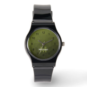 Army green olive gradient geometric mesh Monogram Watch