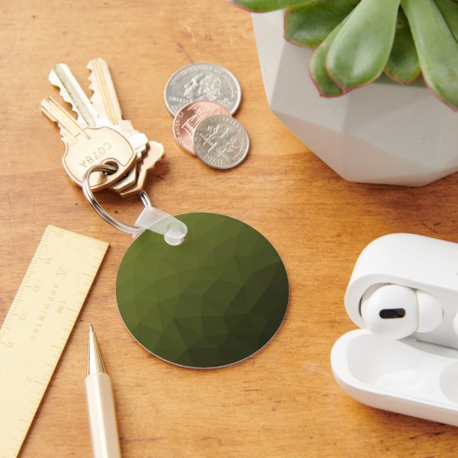 Army green olive gradient geometric mesh pattern key ring (Desk)