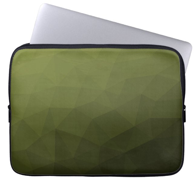 Army green olive gradient geometric mesh pattern laptop sleeve (Front)