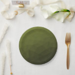Army green olive gradient geometric mesh pattern paper plate<br><div class="desc">Army green gradient geometric mesh pattern triangles ombre. Army green dark olive hue for soldier gear,  camo. It mimics natural military landscapes,  toughness,  endurance,  resilience. Earthy undertones connect to nature,  grounding. Symbolises military legacy,  outdoor utility.</div>