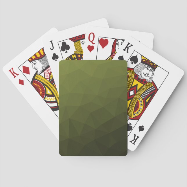 Army green olive gradient geometric mesh pattern playing cards (Back)