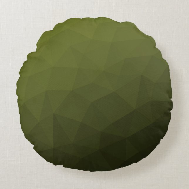 Army green olive gradient geometric mesh pattern round cushion (Front)