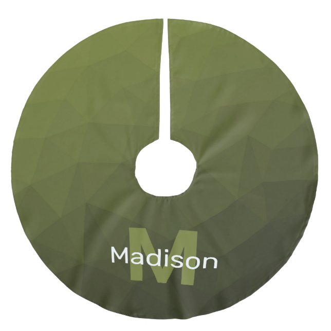 Army green ombre geometric mesh pattern Monogram Brushed Polyester Tree Skirt (Front)