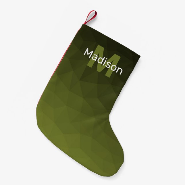 Army green ombre geometric mesh pattern Monogram Small Christmas Stocking (Front (Hanging))