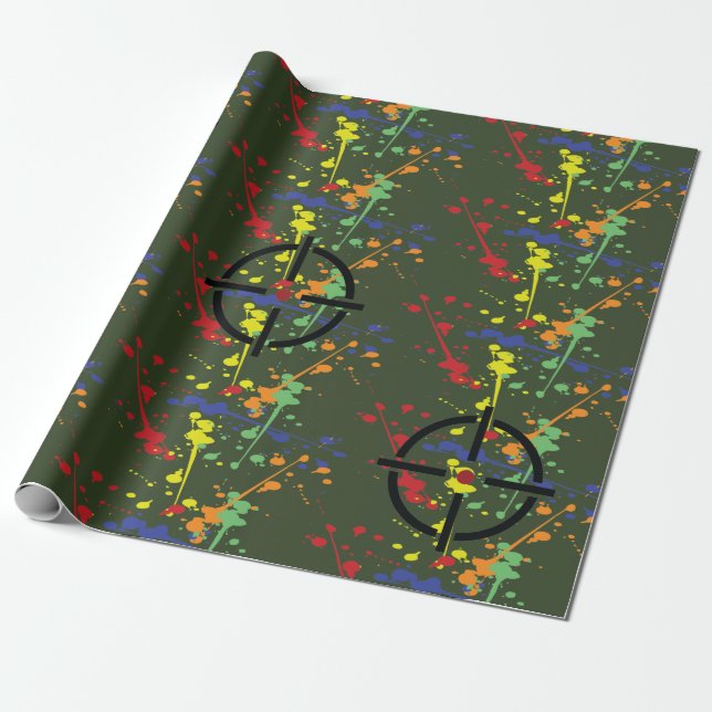 Army Green Paintball Party Splatter Target Wrapping Paper (Unrolled)