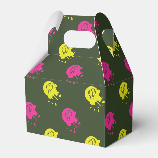 Army Green - Pink & Yellow Paintball Party Favour Box (Front Side)
