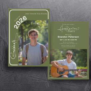 Army Green Simple Two Photo Graduation Party Invitation