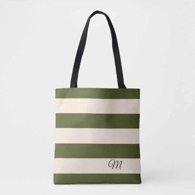 Army Green Stripes Tote Bag (Front)