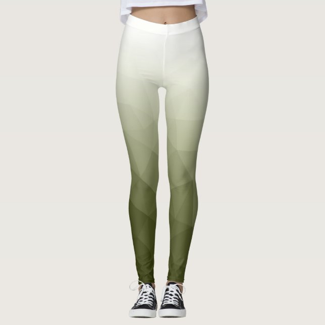 Army green White Gradient Geometry Mesh Pattern Leggings (Front)