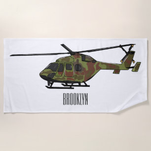 Army helicopter cartoon illustration  beach towel