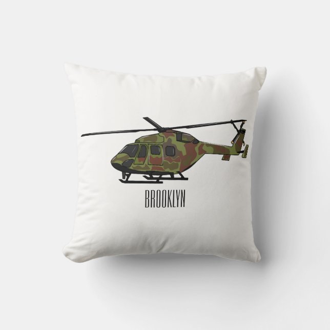 Army helicopter cartoon illustration  cushion (Front)
