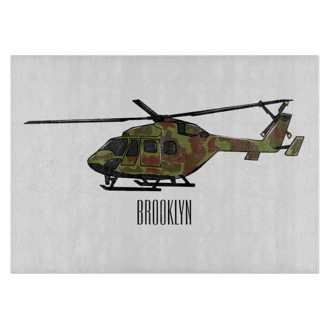 Army helicopter cartoon illustration  cutting board (Front)