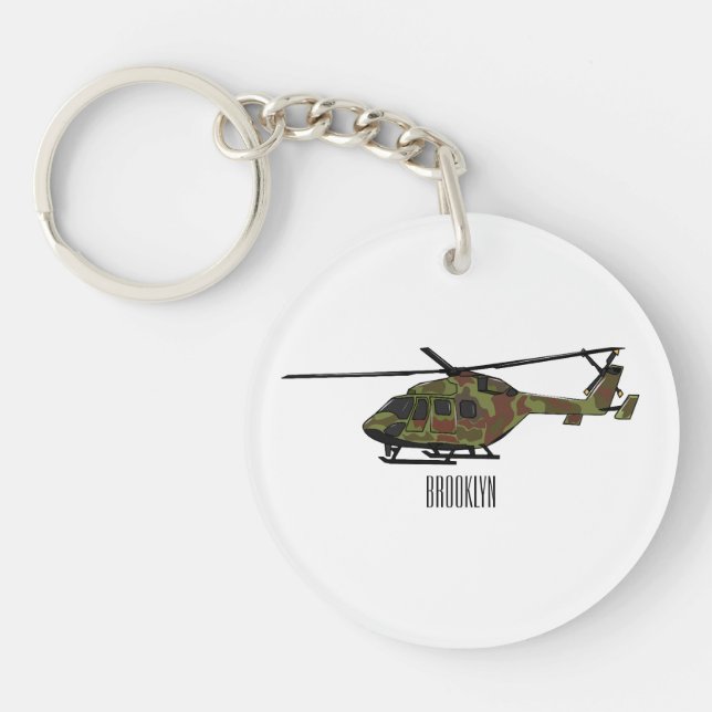 Army helicopter cartoon illustration  key ring (Front)
