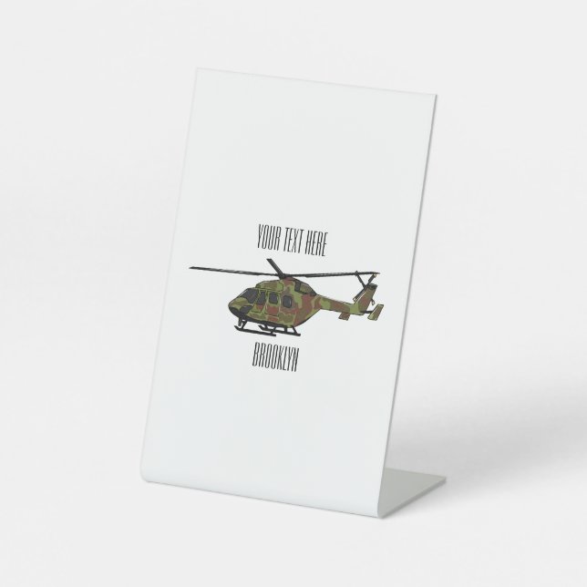 Army helicopter cartoon illustration  pedestal sign (Front)