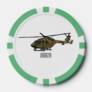 Army helicopter cartoon illustration poker chips