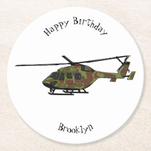 Army helicopter cartoon illustration  round paper coaster