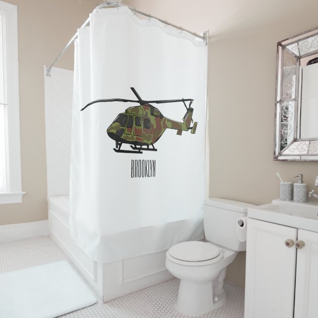 Army helicopter cartoon illustration  shower curtain (In Situ)
