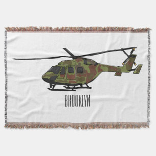Army helicopter cartoon illustration throw blanket