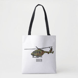 Army helicopter cartoon illustration tote bag