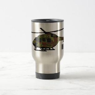 Army helicopter cartoon illustration  travel mug