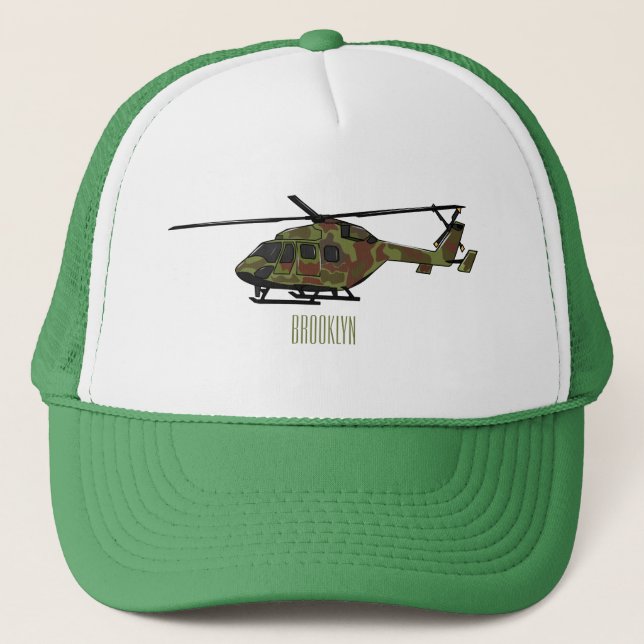 Army helicopter cartoon illustration  trucker hat (Front)