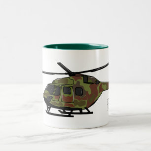 Army helicopter cartoon illustration Two-Tone coffee mug