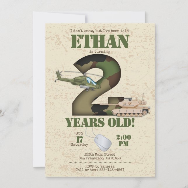 Army Invitation - 2nd Birthday Invitation (Front)