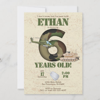 Army Invitation - 6th Birthday Invitation