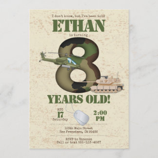 Army Invitation - 8th Birthday Invitation