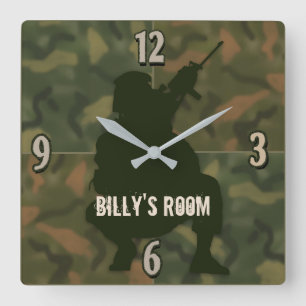 Army Kid's Clock - Camo and soldier-Personalise