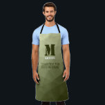 Army light green geometric mesh pattern Monogram Apron<br><div class="desc">Monogram Personalise with your custom initial and name. Army green gradient geometric mesh pattern triangles ombre. 
Triangle geometric mesh with light dark grey green ombre gradient. 
military,  army,  pattern,  ombre,  mesh,  triangles,  geometry,  geometric,  gradient,  cool,  triangle,  green</div>