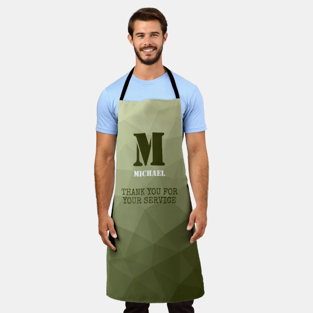 Army light green geometric mesh pattern Monogram Apron (Worn)