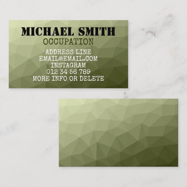 Army light green geometric mesh pattern Monogram Business Card (Front/Back)