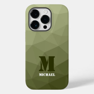 Army light green geometric mesh pattern Monogram Case-Mate iPhone 14 Pro Case