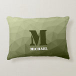 Army light green geometric mesh pattern Monogram Decorative Cushion<br><div class="desc">Monogram Personalise with your custom initial and name. Army green gradient geometric mesh pattern triangles ombre. 
Triangle geometric mesh with light dark grey green ombre gradient. 
military,  army,  pattern,  ombre,  mesh,  triangles,  geometry,  geometric,  gradient,  cool,  triangle,  green</div>