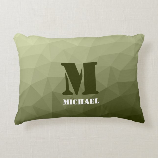 Army light green geometric mesh pattern Monogram Decorative Cushion (Front)