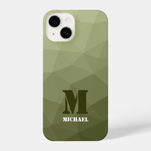 Army light green geometric mesh pattern Monogram iPhone 14 Case