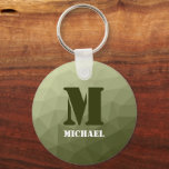 Army light green geometric mesh pattern Monogram Key Ring<br><div class="desc">Monogram Personalize with your custom initial and name. Army green gradient geometric mesh pattern triangles ombre. 
Triangle geometric mesh with light dark gray green ombre gradient. 
military,  army,  pattern,  ombre,  mesh,  triangles,  geometry,  geometric,  gradient,  cool,  triangle,  green</div>