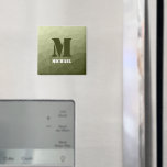 Army light green geometric mesh pattern Monogram Magnet<br><div class="desc">Monogram Personalize with your custom initial and name. Army green gradient geometric mesh pattern triangles ombre. 
Triangle geometric mesh with light dark gray green ombre gradient. 
military,  army,  pattern,  ombre,  mesh,  triangles,  geometry,  geometric,  gradient,  cool,  triangle,  green</div>