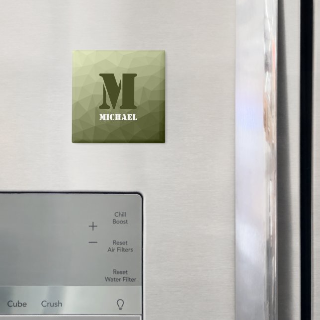 Army light green geometric mesh pattern Monogram Magnet (In Situ (Fridge))