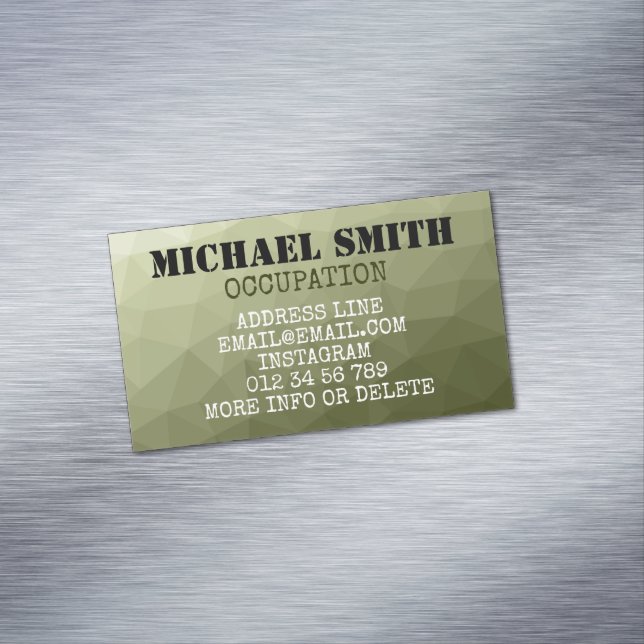 Army light green geometric mesh pattern Monogram Magnetic Business Card (In Situ)