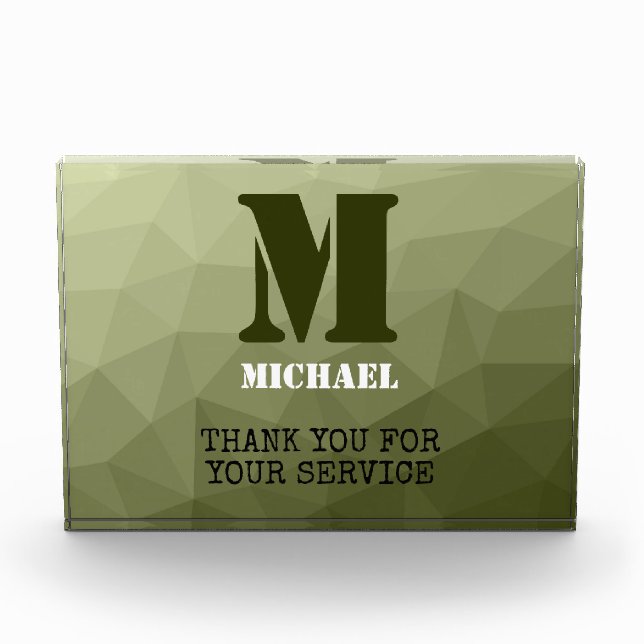 Army light green geometric mesh pattern Monogram Photo Block (Front)
