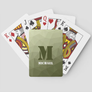 Army light green geometric mesh pattern Monogram Playing Cards