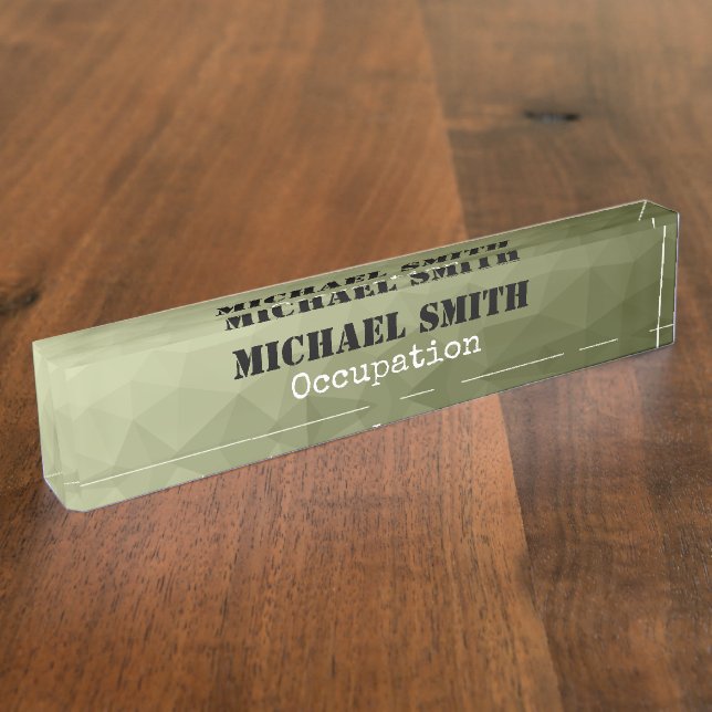 Army light green geometric mesh Your Custom name Nameplate (Side)